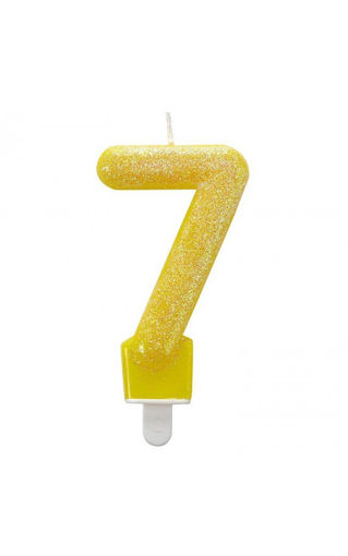 Picture of CANDLE GLITTER NUMBER 7 YELLOW - 7.6CM